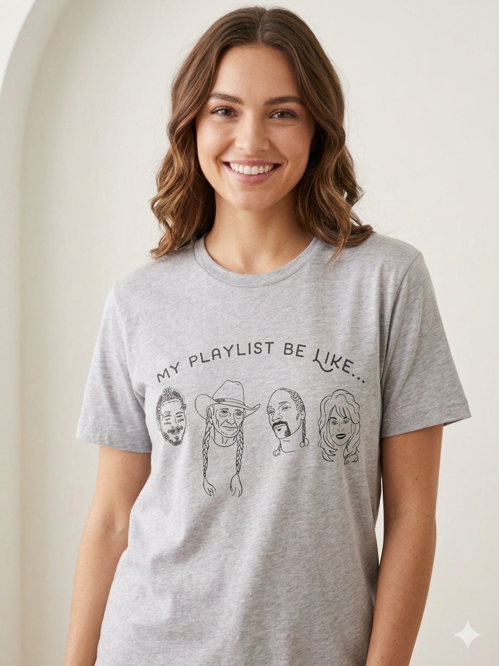 Dolly Willie Post Snoop Women’s Gray Graphic T-Shirt - My Playlist Be Like